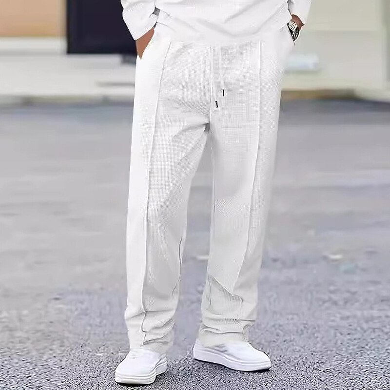 Men's Sweatpants Trousers Waffle Pants Open Bottom Sweatpants Drawstring Elastic Waist Straight Leg Plain Moisture Wicking Breathable Full Length Sports Outdoor Casual Daily Fashion Streetwear Black