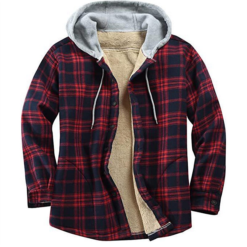 Men's Shirt Shacket Flannel Fleece Casual Warm Winter Plaid / Check Jacket