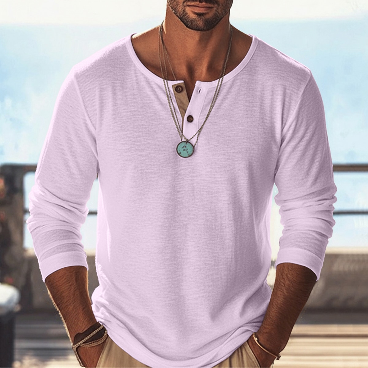 Men's Linen Shirt T Shirt Tee Tee Top Long Sleeve Shirt Long Sleeve Plain Fashion Designer Basic Classic Henley Casual Vacation Street Summer Spring All Seasons Black Purple Green Henley T-Shirt