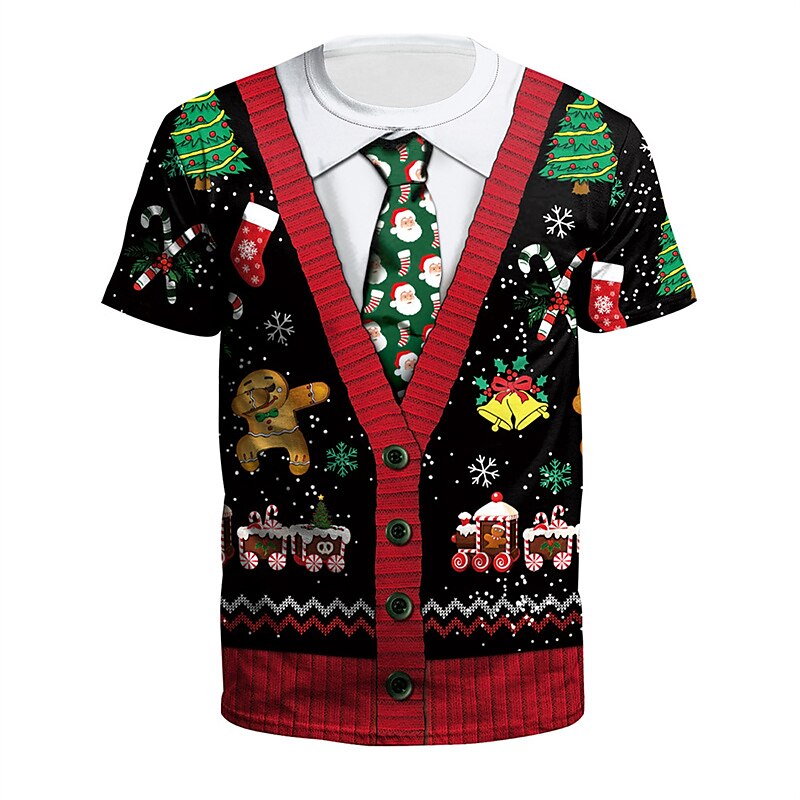 Christmas T Shirt Men's T shirt Tee Cartoon Graphic Prints Crew Neck White+Red Red+Army Green+White Green Black Pink 3D Print Outdoor Christmas Short Sleeve Print Clothing Apparel Sports Designer