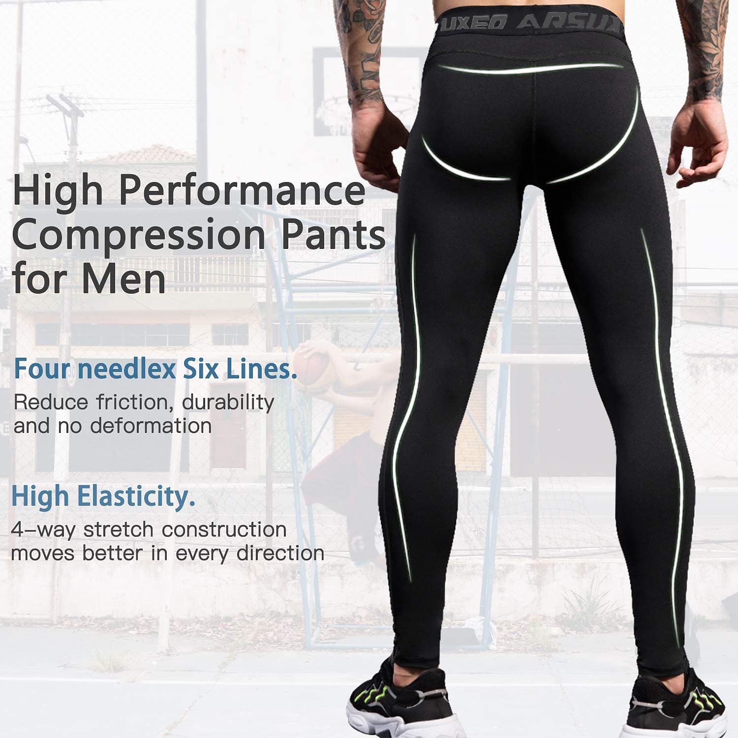 Arsuxeo Men's Compression Pants Running Tights Leggings Base Layer Athletic Athleisure Fall Polyester Breathable Quick Dry Moisture Wicking Soft Compression Fitness Gym Workout Running Sportswear