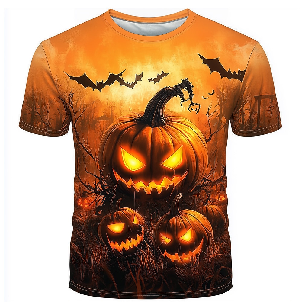 Halloween Men's Pumpkin 3D T Shirt Short Sleeve T shirt 3D Print Crew Neck Shirt Exaggerated Designer Horror Party Street Casual Orange 3 Orange Orange 2 Summer Spring Fall Clothing Apparel S M L XL