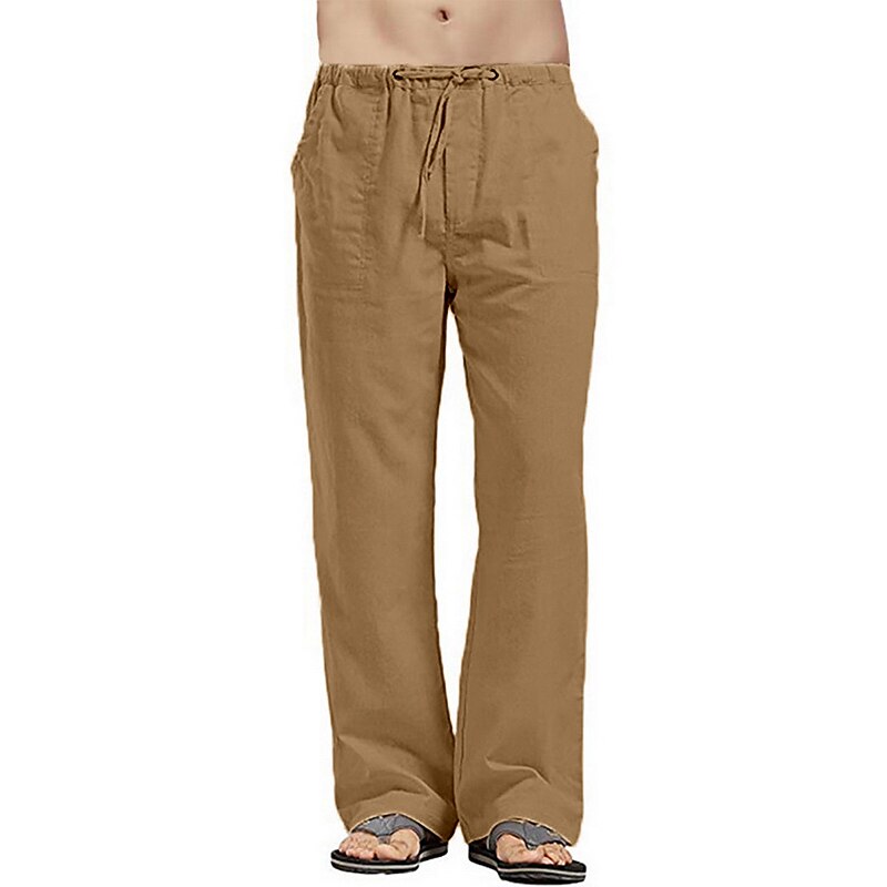 Men's Linen Pants Trousers Summer Pants Beach Pants Pocket Drawstring Elastic Waistband Plain Comfort Breathable Full Length Daily Streetwear Linen / Cotton Blend Fashion Casual / Sporty Loose Fit