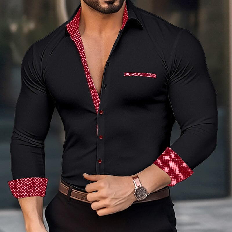Men's Shirt Button Up Shirt Casual Shirt Long Sleeve Color Block