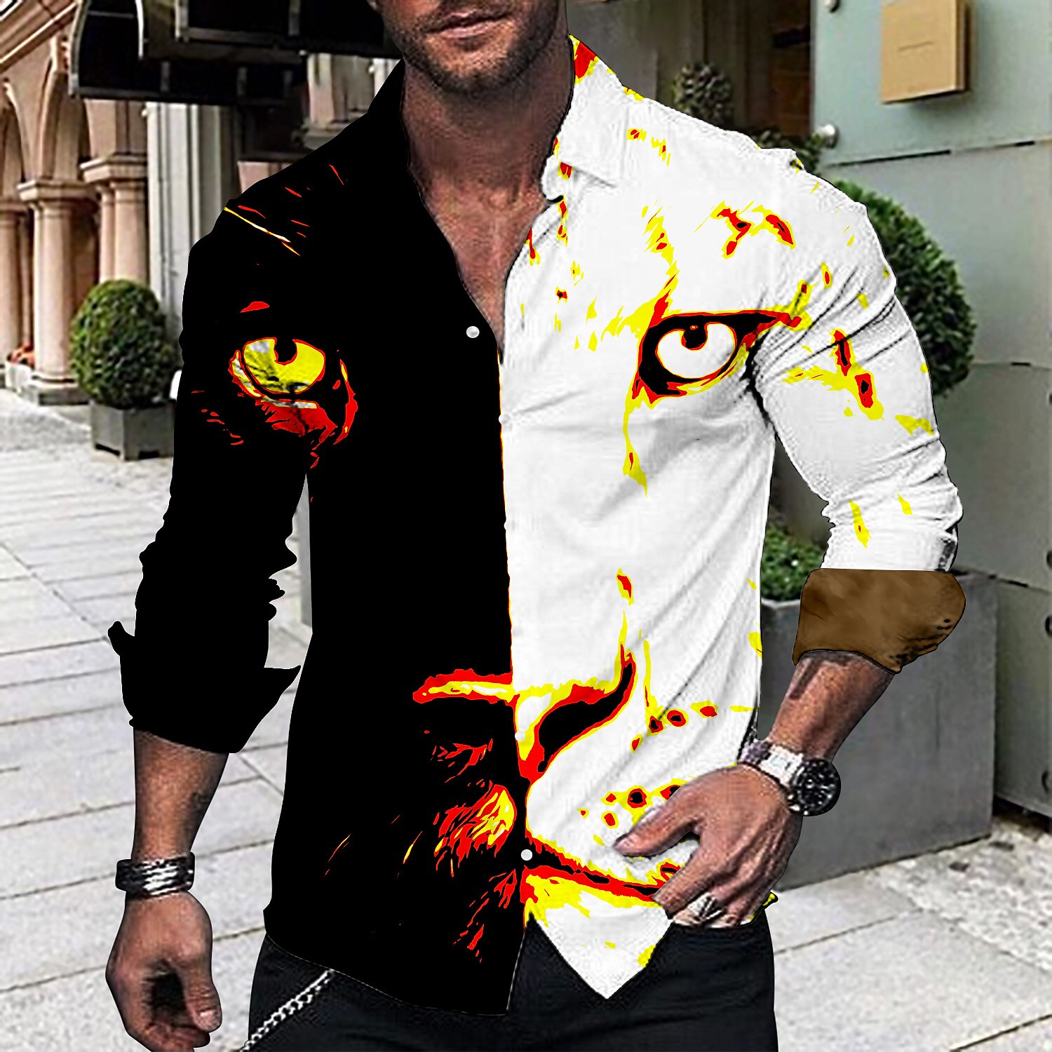 Men's Graphic Animal Leopard Shirt Turndown Long Sleeve Button-Down