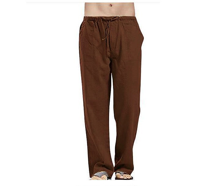 Men's Linen Pants Trousers Summer Pants Beach Pants Pocket Drawstring Elastic Waistband Plain Comfort Breathable Full Length Daily Streetwear Linen / Cotton Blend Fashion Casual / Sporty Loose Fit