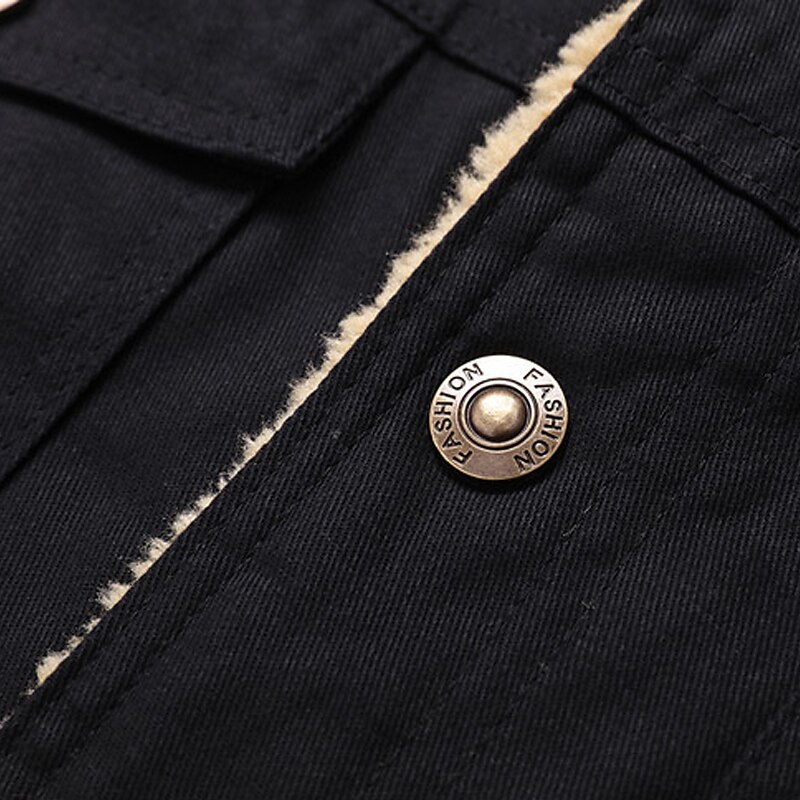 Men's Winter Fleece Work Daily Wear Vacation Warm Pocket Button-DownSolid / Plain Color Comfort Leisure Turndown Dark-Gray Military