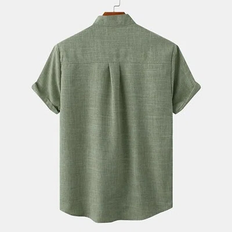 Men's Casual Henley Short Sleeve Plain Spring & Summer Hawaiian Holiday Clothing Apparel Front Pocket Linen Shirt