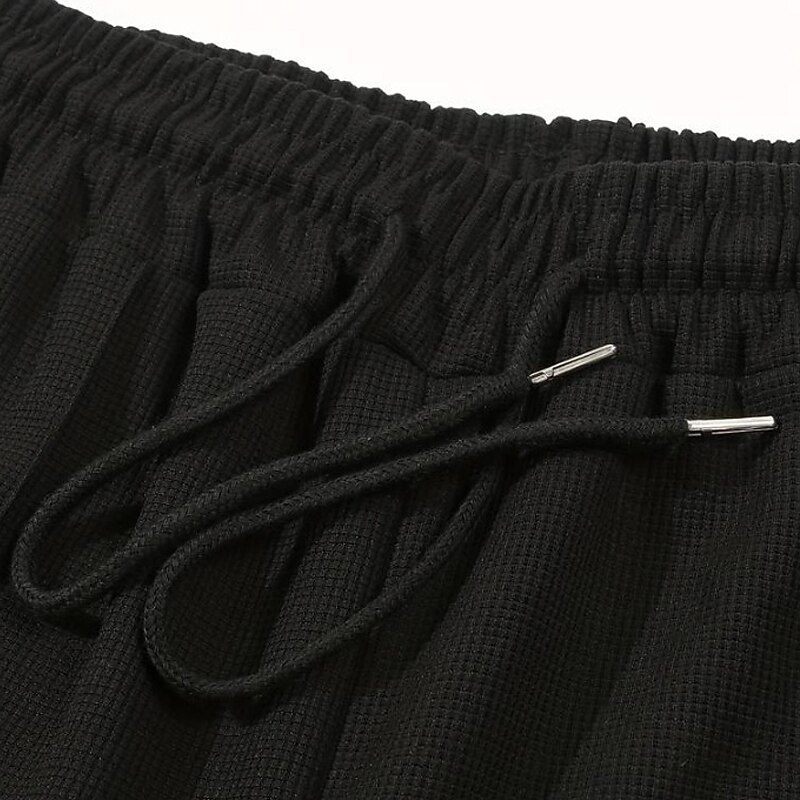 Men's Sweatpants Trousers Waffle Pants Open Bottom Sweatpants Drawstring Elastic Waist Straight Leg Plain Moisture Wicking Breathable Full Length Sports Outdoor Casual Daily Fashion Streetwear Black
