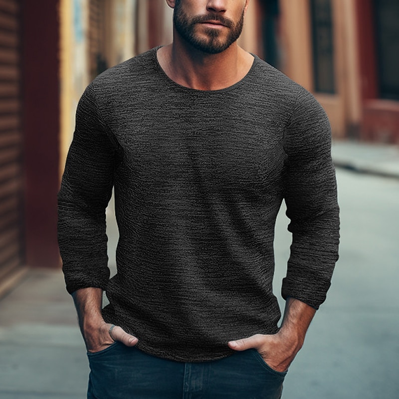 Men's T shirt Tee Tee Top Long Sleeve Shirt Plain Crew Neck Street Vacation Long Sleeve 