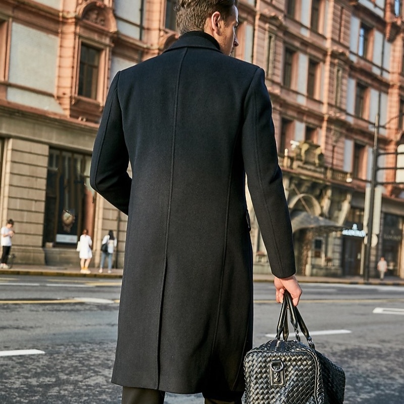 Men Overcoat Peacoat Long Trench Coat Trench Coat Formal Casual Fall Winter Polyester Thermal Warm Outerwear Clothing Apparel Classic Plain Notch lapel collar Single Breasted