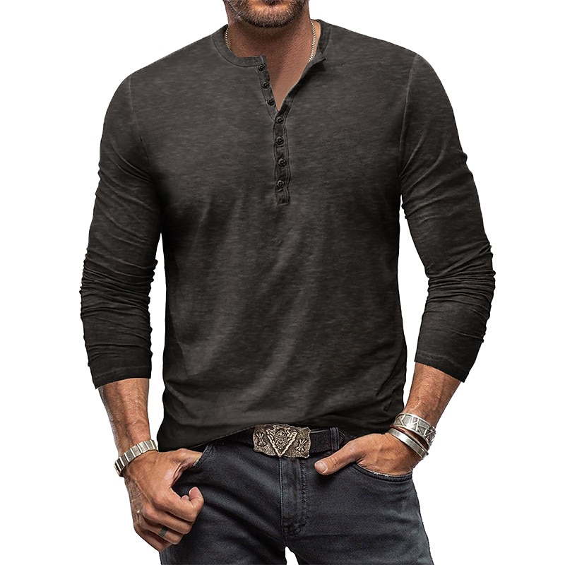 Men's Henley Shirt Tee Top Long Sleeve Shirt Plain Henley Street Vacation Long Sleeve Clothing Apparel 100% Cotton Fashion Vintage Basic