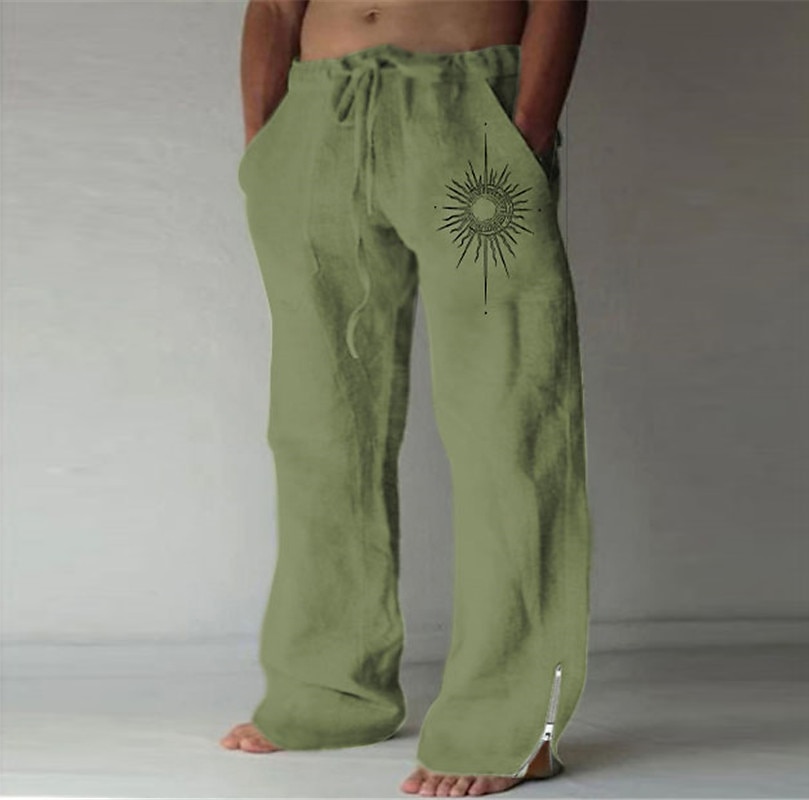 Sun Vintage Men's 3D Print Pants Trousers Outdoor Street Going out Polyester White Blue Green S M L Mid Waist Elasticity Pants