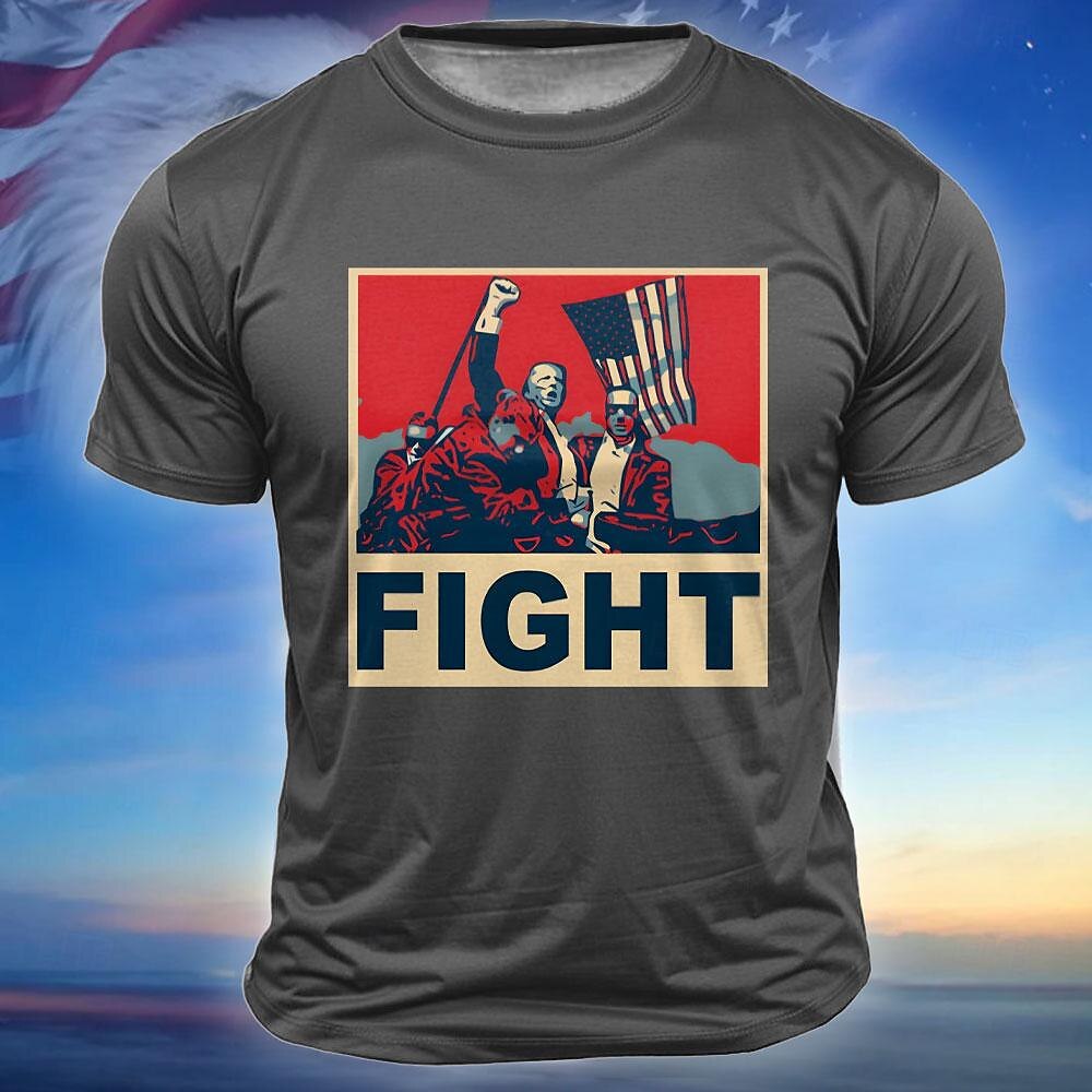 Donald Trump Fight T shirt Men's T shirt Tee American US Flag Crew Neck Clothing Apparel 3D Print Short Sleeve Vintage Daily