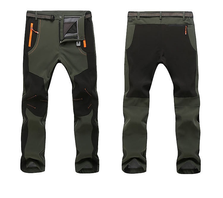 Men's Fleece Lined Pants Waterproof Hiking Pants Trousers Softshell Pants Winter Outdoor Thermal Warm Windproof Fleece Lining Pants / Trousers Bottoms Army Green Gray Black Hunting Fishing Climbing