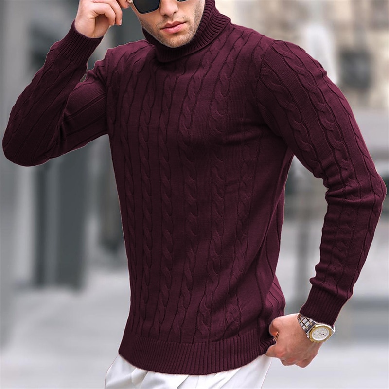 Men's Turtleneck Sweater Sweater Pullover Sweater Jumper Mens Turtle Neck Jumper Ribbed Cable Knit Cropped Knitted Solid Color Turtleneck Keep Warm Modern Contemporary Work Daily Wear Clothing Apparel