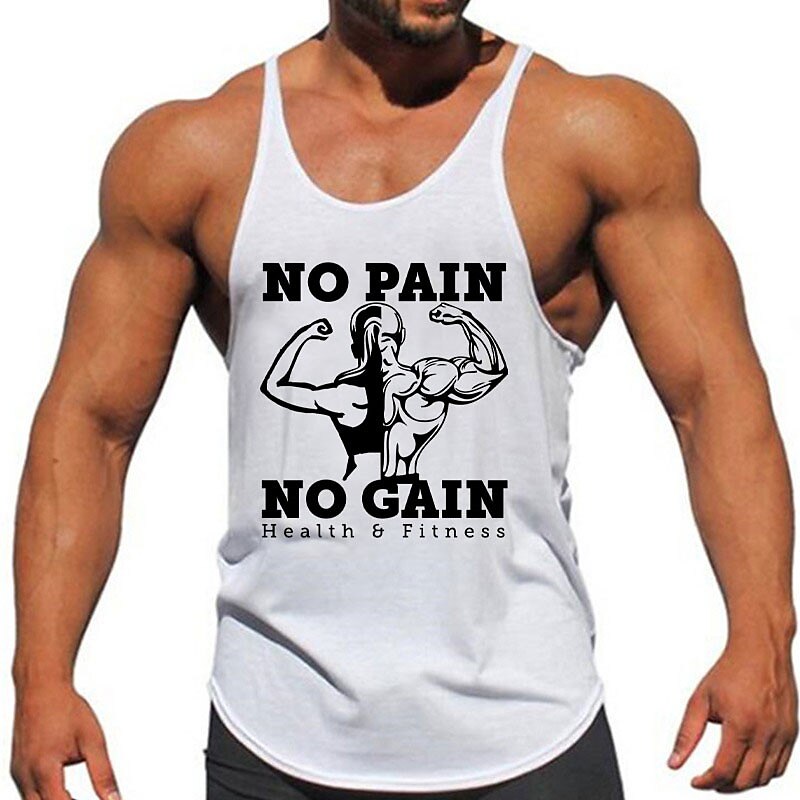  Men's3D Printing No Pain No Gain Sports Daily Outdoor Gym Sleeveless Crew Neck Shirt