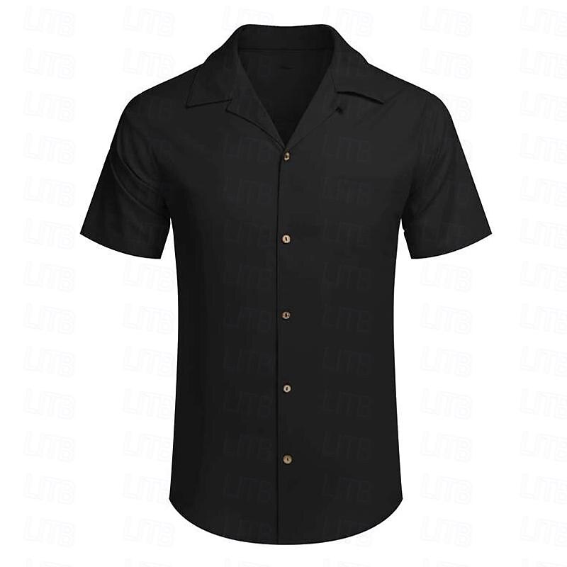 Men's Shirt Summer Shirt Beach Wear Button Up Shirt Black White Pink Blue Khaki Short Sleeve Plain Lapel Casual Daily Clothing Apparel Cotton And Linen Fashion Comfortable