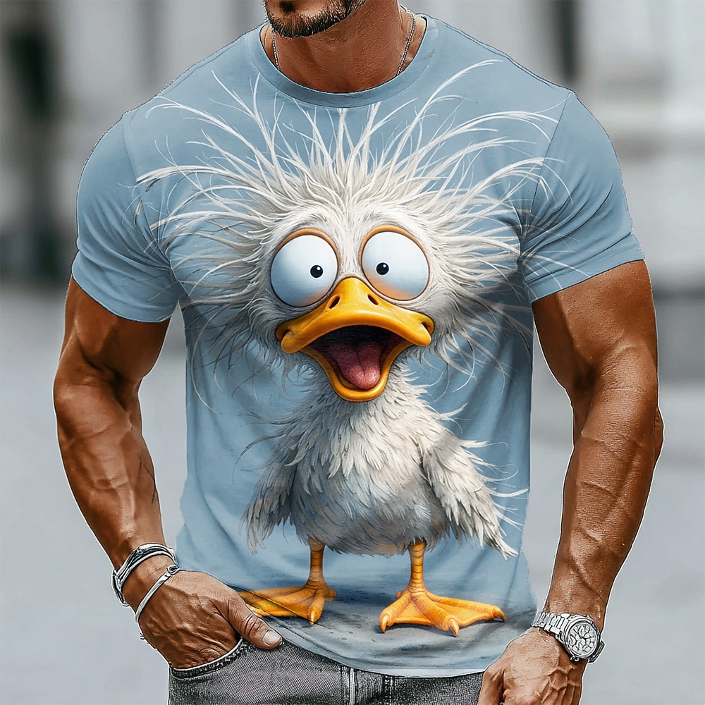 Crazy Duckling 3D Realistic T Shirt Men Novelty Big Eyes Chick Graphic Tee Funny Animal Short Sleeve Shirt Clothing Apparel S M L XL XXL XXXL