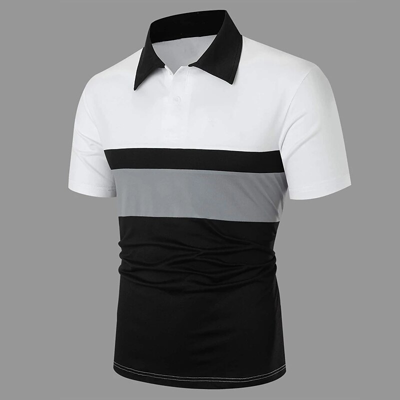 Men's Polo Shirt Golf Shirt Casual Holiday Classic Short Sleeve Fashion Basic Color Block Button Summer Regular Fit Red Emerald Green Dark Blue Black-white Polo Shirt