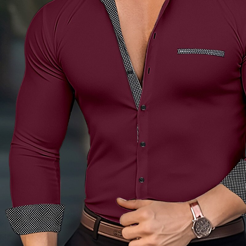 Men's Shirt Button Up Shirt Casual Shirt Long Sleeve Color Block