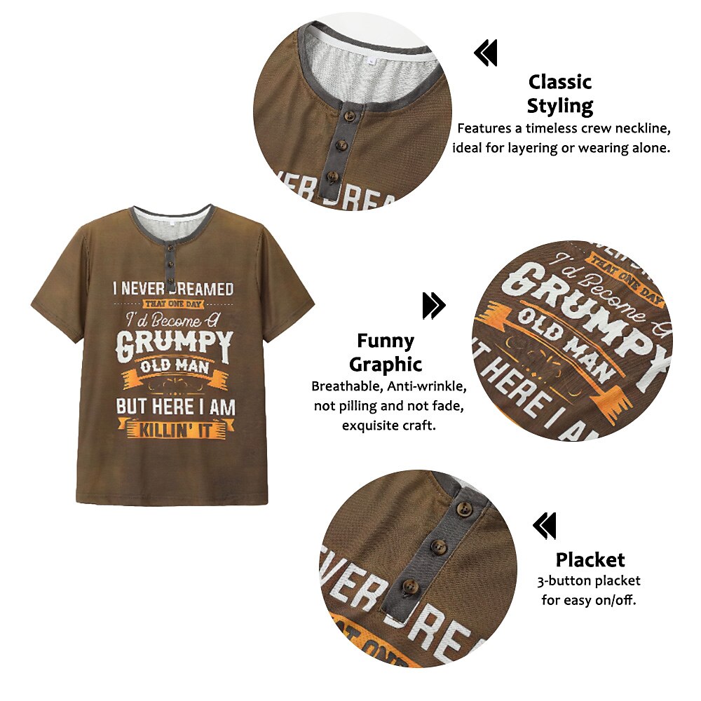 Men's Henley Shirt Tee Graphic Letter Henley Clothing Apparel 3D Print Outdoor Casual Short Sleeve Print Button-Down Vintage Fashion Designer Stylish