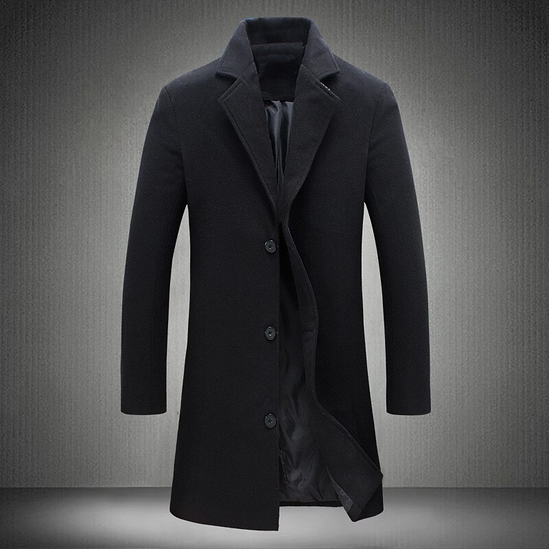 Men's Winter Coat Overcoat Long Trench Coat Outdoor Daily Wear Fall & Winter Outerwear Clothing Apparel Fashion Streetwear Plain Lapel Single Breasted