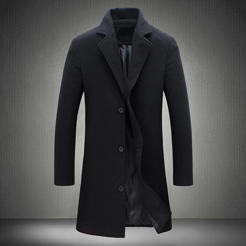 Men's Winter Coat Overcoat Long Trench Coat Outdoor Daily Wear Fall & Winter 95% Polyester 5% Spandex Outerwear Clothing Apparel Fashion Streetwear Plain Lapel Double Breasted