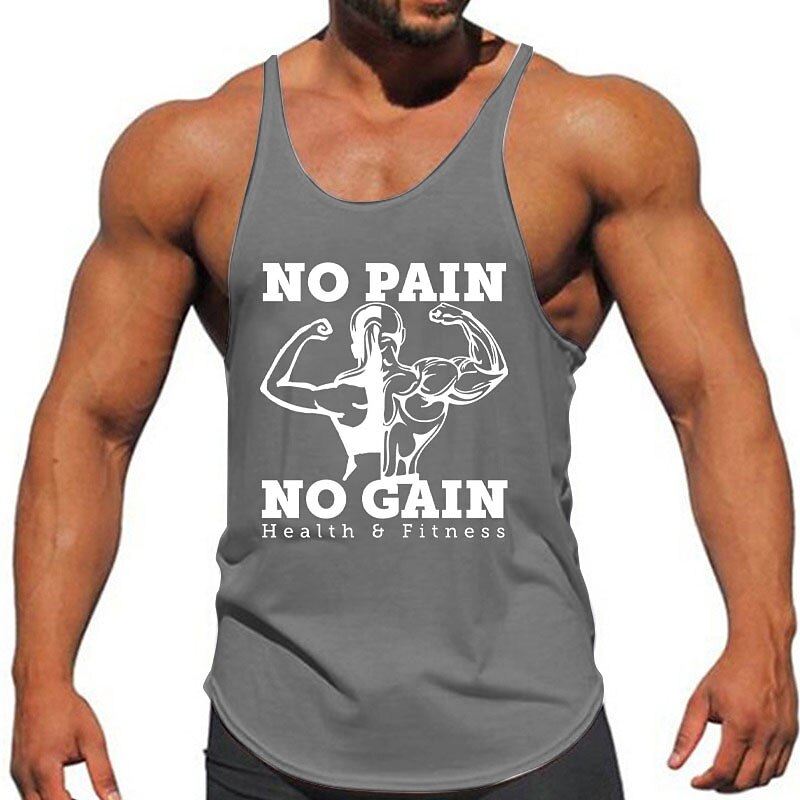 Men's3D Printing No Pain No Gain Sports Daily Outdoor Gym Sleeveless Crew Neck Shirt