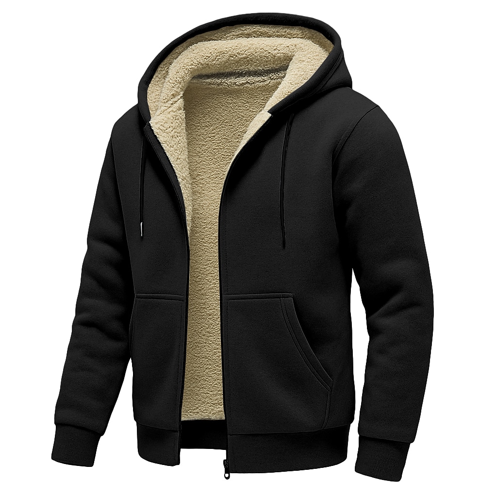 Men's Hoodie Full Zip Hoodie Fleece Hoodie Fleece lined Hoodie Black Light Grey Dark Gray Hooded Plain Casual Daily Sports & Outdoor Polyester Streetwear Cool Sportswear Fall Winter Clothing Apparel