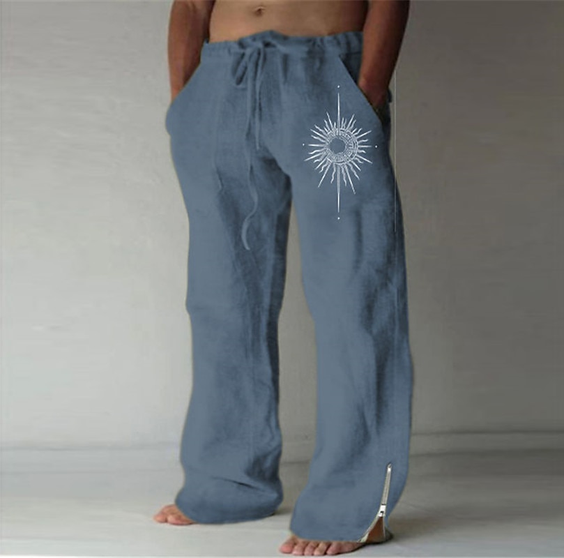 Sun Vintage Men's 3D Print Pants Trousers Outdoor Street Going out Polyester White Blue Green S M L Mid Waist Elasticity Pants