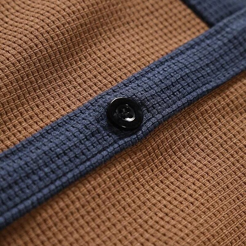 Men's Shirt Button Up Shirt Waffle Knit Shirt Long Sleeve Color Block Casual Shirt