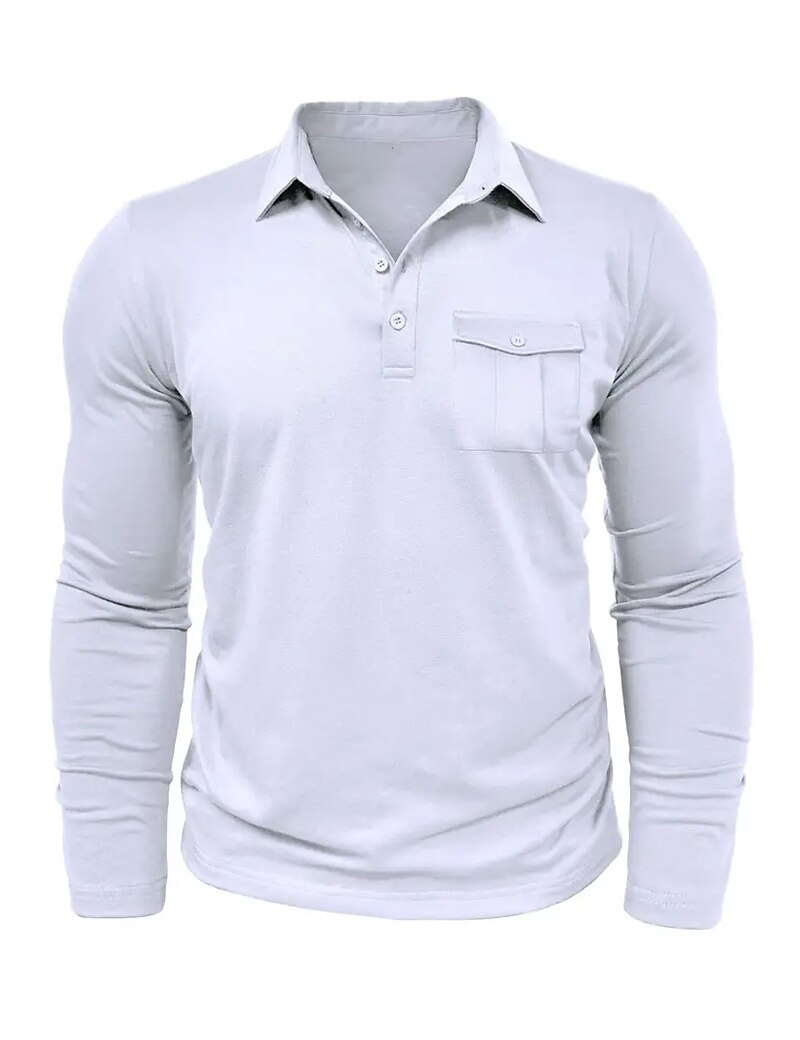Men's Button Up Casual Sports Lapel Long Sleeve Fashion Basic Plain Button Pocket Spring &  Fall Regular Fit Polo Shirt
