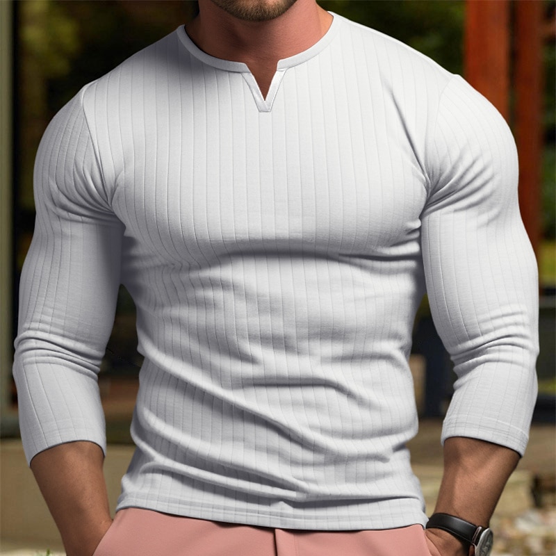 Men's Long Sleeve V-Neck T-shirt Tee Top Long Sleeve Shirt Plain