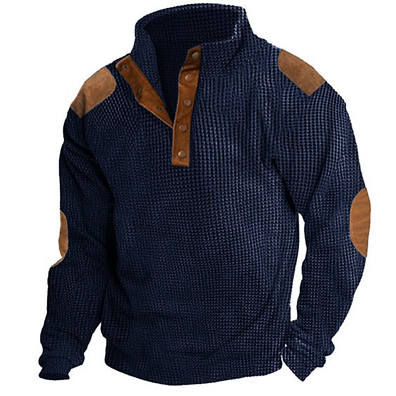 Men's Waffle Color Block Henley Street Vacation Long Sleeve Clothing Apparel Fashion Designer Basic T-shirt