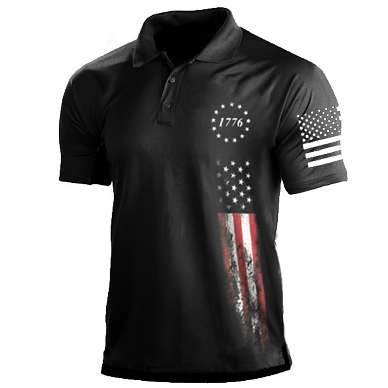 Men's Polo Shirt Golf Shirt Star Turndown White & Blue Black White Army Green Navy Blue 3D Print Street Daily Short Sleeve 3D Button-Down Clothing Apparel Fashion Casual Comfortable