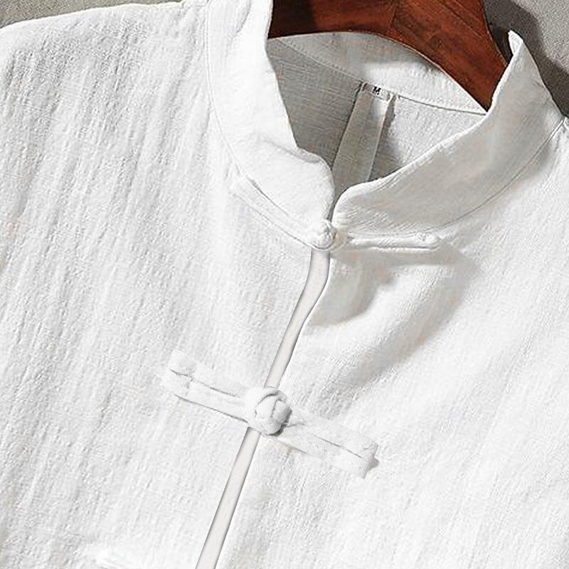 Men's Shirt Linen Shirt Chinese Collar Shirt Mandarin Collar Shirt Coat Casual Shirt Cotton Shirt Plain Vacation Hawaiian Black White Navy Blue Beige Long Sleeve Grandad Collar Spring &  Fall Clothing