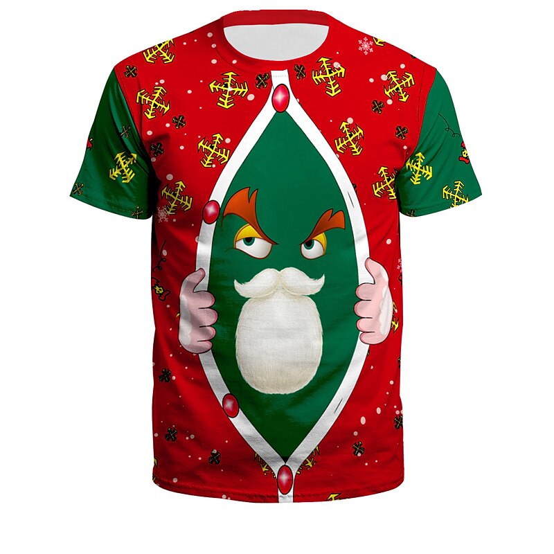 Christmas T Shirt Men's T shirt Tee Cartoon Graphic Prints Crew Neck White+Red Red+Army Green+White Green Black Pink 3D Print Outdoor Christmas Short Sleeve Print Clothing Apparel Sports Designer