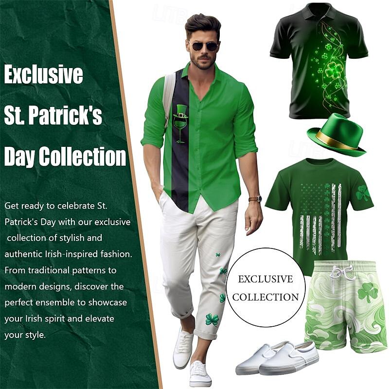St. Patrick Men's Graphic Shamrock Lucky Irish T Shirt T shirt Tee Short Sleeve T shirt 3D Print Crew Neck Shirt Daily Designer Casual Sports Outdoor Holiday Going out Green 1# Green 2# Green 3#