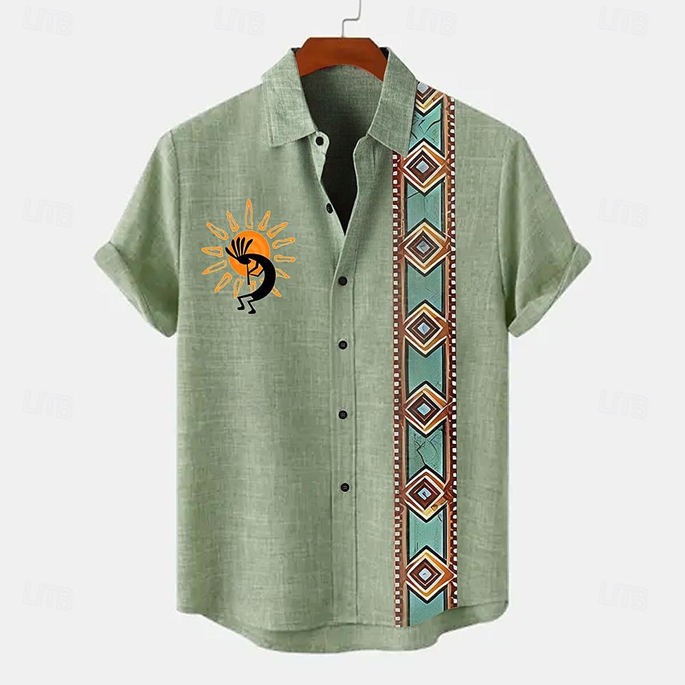 Men's 20% Linen Shirt Short Sleeve Turndown Green, khaki, Beige Shirt Daily