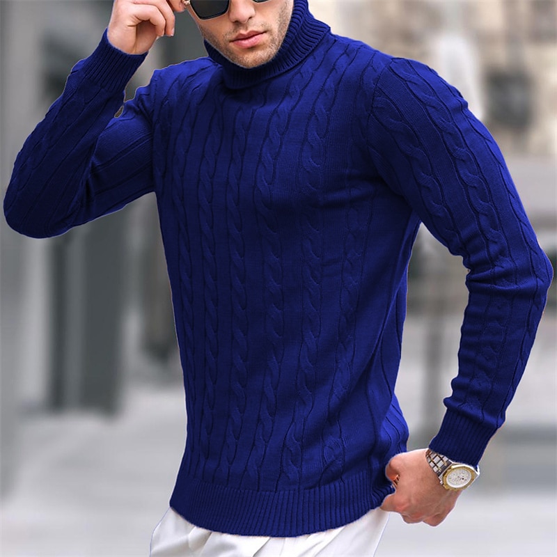 Men's Turtleneck Sweater Sweater Pullover Sweater Jumper Mens Turtle Neck Jumper Ribbed Cable Knit Cropped Knitted Solid Color Turtleneck Keep Warm Modern Contemporary Work Daily Wear Clothing Apparel