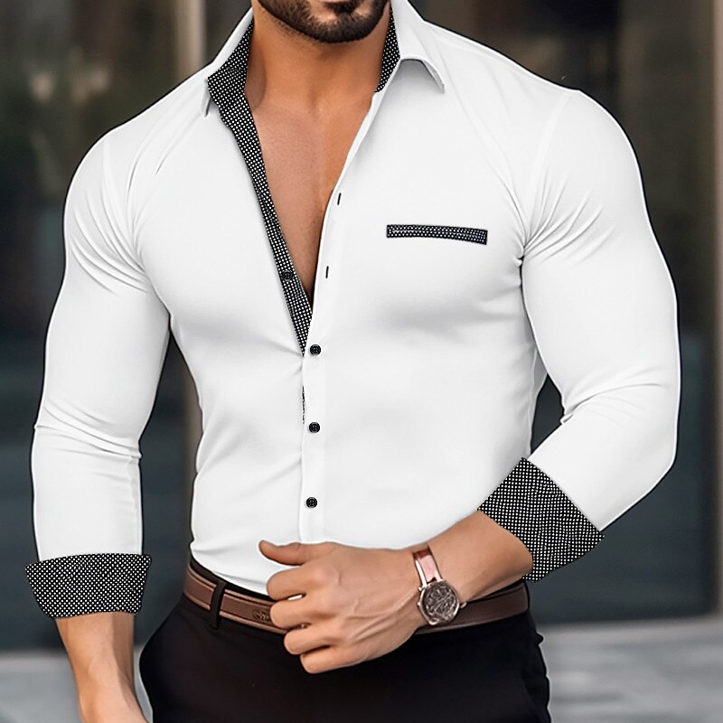 Men's Shirt Button Up Shirt Casual Shirt Long Sleeve Color Block