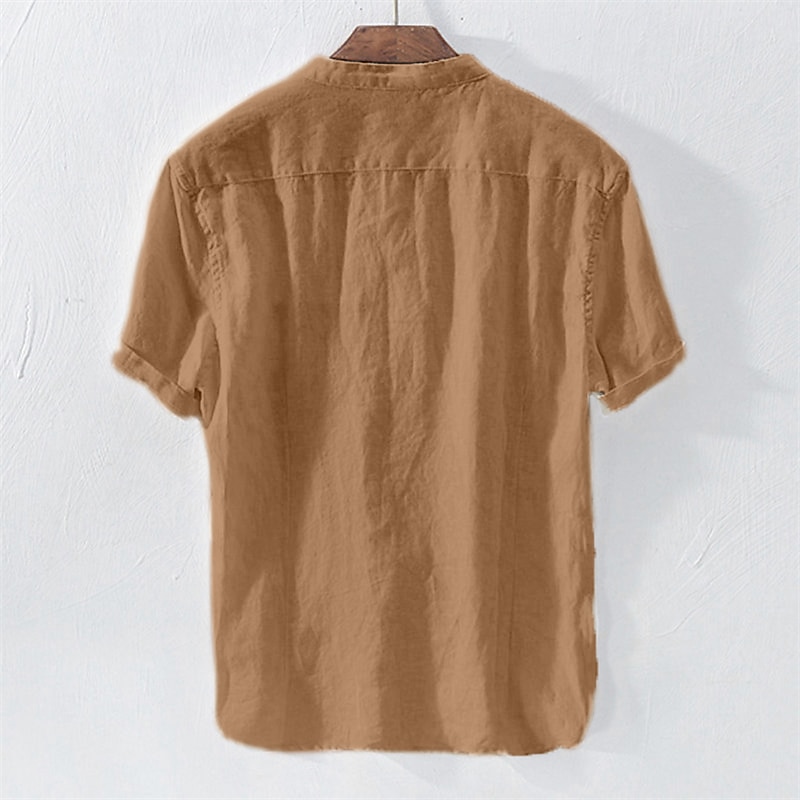 Men's Summer Beach Short Sleeve Plain Standing Collar Summer Spring Outdoor Daily Clothing Apparel Button-Down Linen Shirt