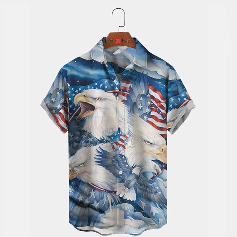 American Independence Day Men's American Flag Shirt Button Up Shirt Short Sleeve Fashion Streetwear Designer Outdoor Daily Independence Day Summer Spring Turndown Print White Red Khaki Black+Gray Gray