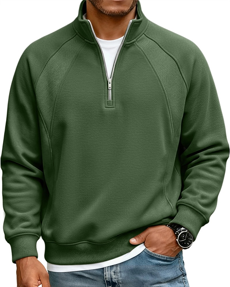 Men's Polo Shirts Quarter Zip Polo Daily Wear Date Quarter Zip Long Sleeve Fashion Basic Plain Zipper Spring Fall Regular Fit Blue Apricot Black White Red Navy Blue Polo Shirts