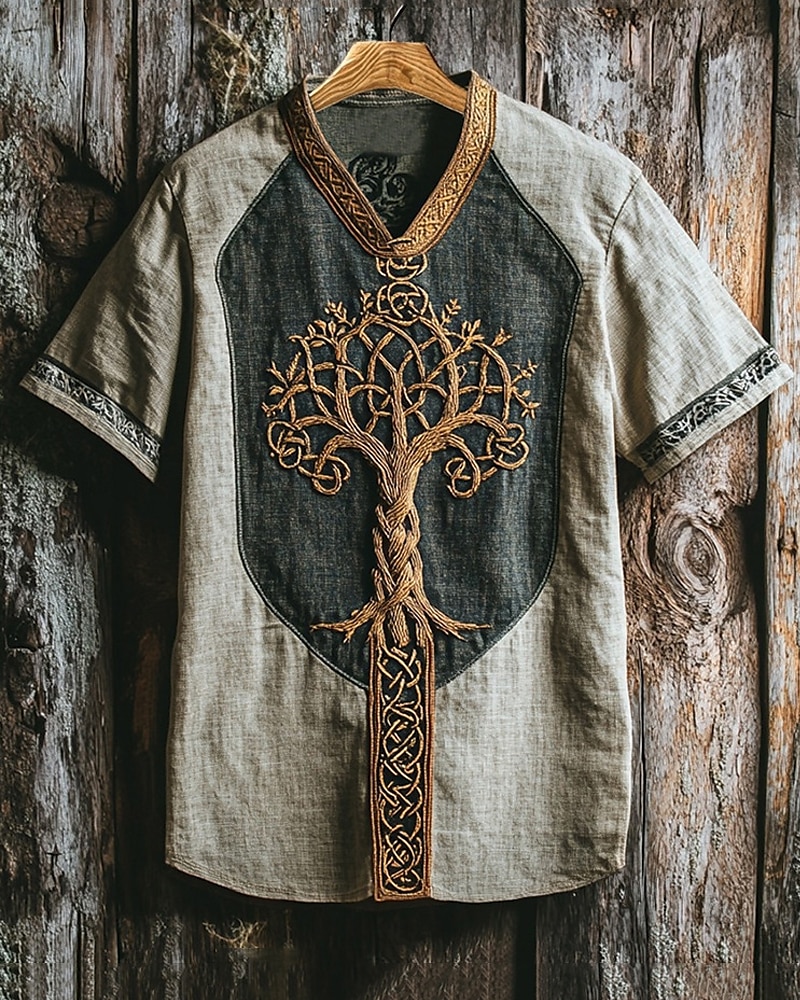 Men's T Shirt Tee Short Sleeve Shirt Tee Top Short Sleeve V Neck Summer Tribal Vintage Designer Basic Print Vacation Street Going out Blue Khaki Top Tee for Men