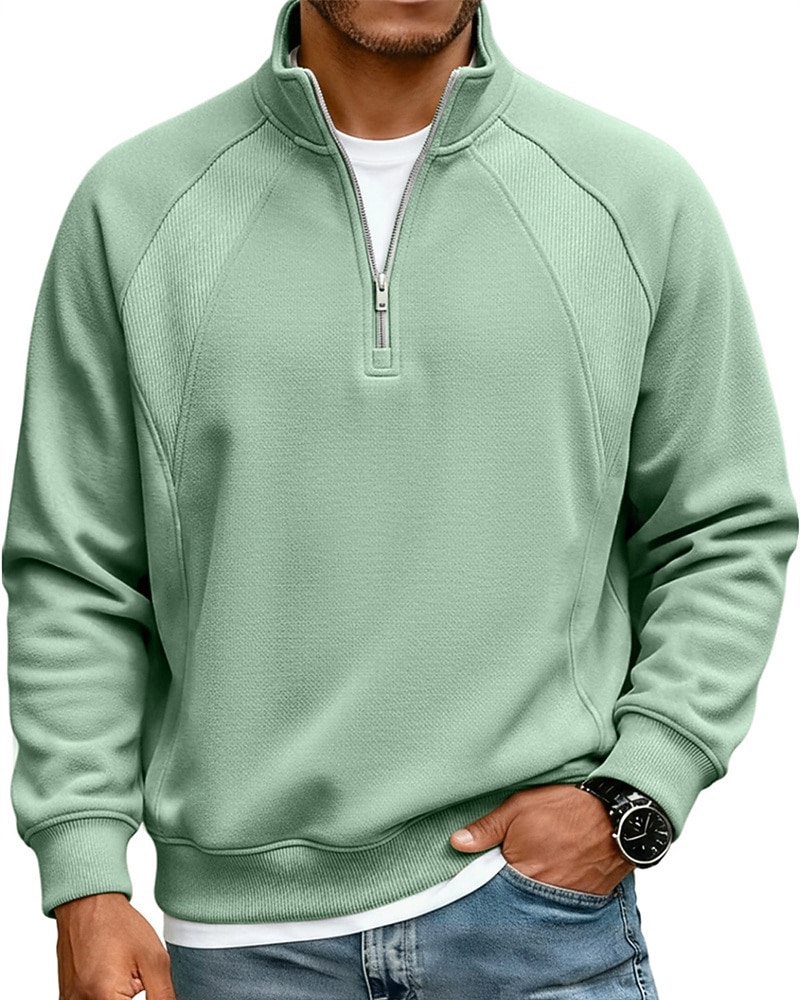 Men's Polo Shirts Quarter Zip Polo Daily Wear Date Quarter Zip Long Sleeve Fashion Basic Plain Zipper Spring Fall Regular Fit Blue Apricot Black White Red Navy Blue Polo Shirts