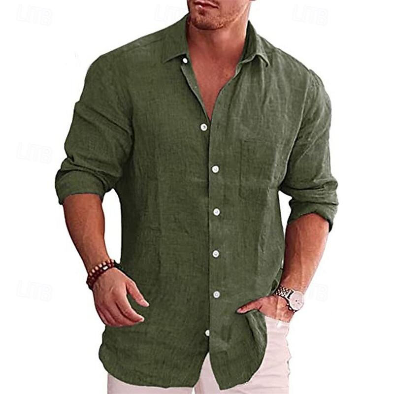 Men's Shirt Linen Shirt Cotton Linen Shirt White Cotton Shirt Button Up Shirt Summer Shirt Black White Wine Long Sleeve Plain Lapel Spring &  Fall Hawaiian Holiday Clothing Apparel