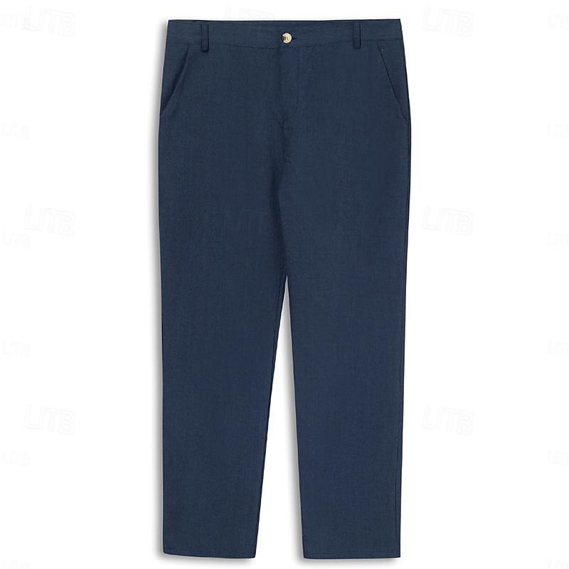 Men's Dress Pants Linen Pants Trousers Summer Pants Beach Pants Front Pocket Straight Leg Plain Comfort Breathable Formal Business Holiday Fashion Basic Black White