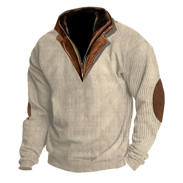 Men's Sweatshirt Standing Collar Color Block Patchwork Vintage Basic Hoodies